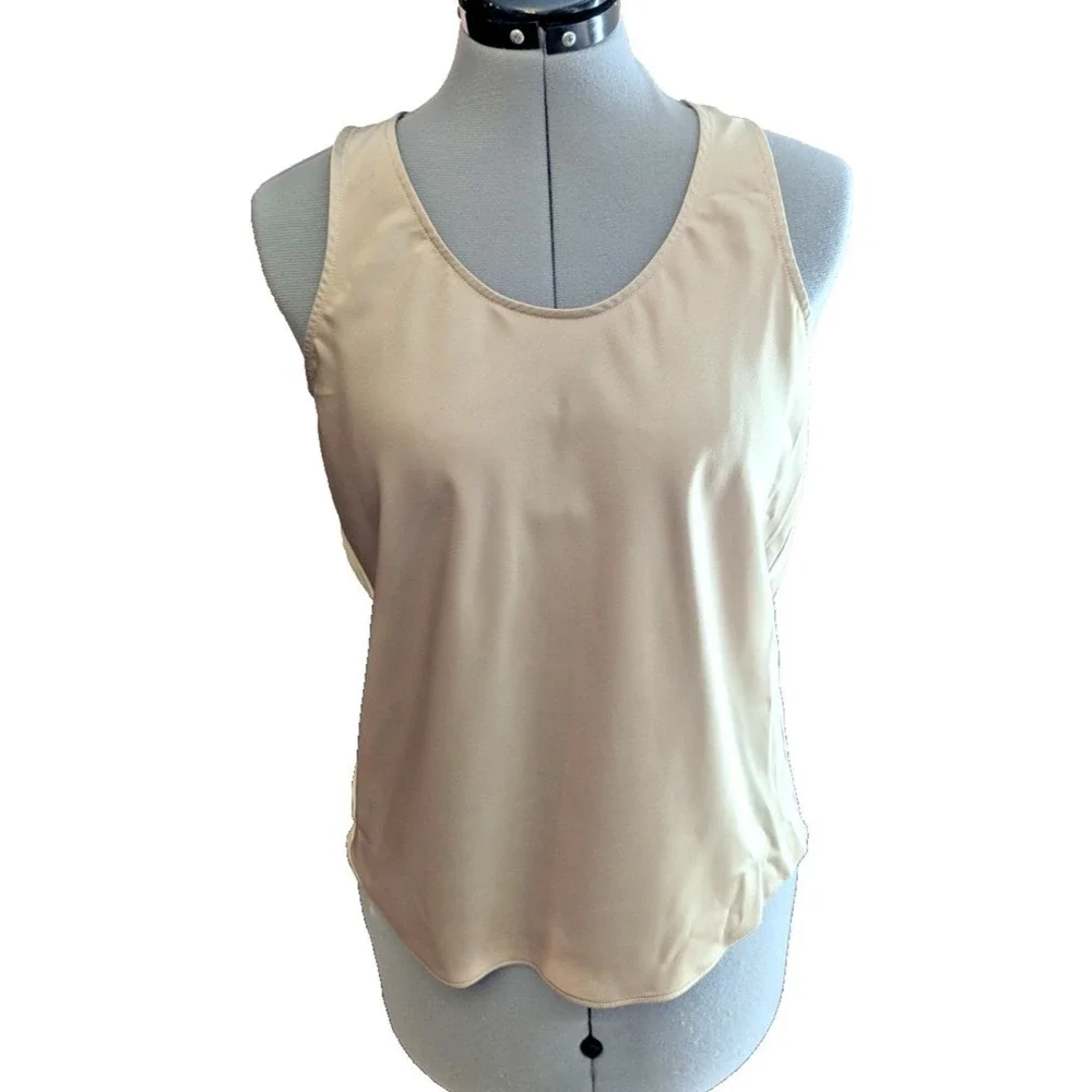 J.Crew Tank Top XS Beige Gold‎ Button Back Scoop Neck Minimalist Quiet Luxury